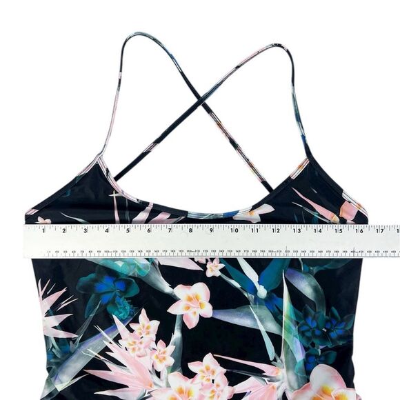 Forever 21 Black Floral One Piece Swimsuit Criss Cross Back Size Large - Picture 4 of 5